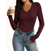 image:imageANRABESS Womens Wool Blend Long Sleeve V Neck Shirts  Comfy Soft Top Slim Fit Knit Daily Travel Going Out Clothes Basic Casual Fall Spring Transition OutfitsWine Red