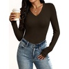 image:imageANRABESS Womens Wool Blend Long Sleeve V Neck Shirts  Comfy Soft Top Slim Fit Knit Daily Travel Going Out Clothes Basic Casual Fall Spring Transition OutfitsCoffee