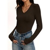 image:imageANRABESS Womens Wool Blend Long Sleeve V Neck Shirts  Comfy Soft Top Slim Fit Knit Daily Travel Going Out Clothes Basic Casual Fall Spring Transition OutfitsCoffee