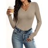 image:imageANRABESS Womens Wool Blend Long Sleeve V Neck Shirts  Comfy Soft Top Slim Fit Knit Daily Travel Going Out Clothes Basic Casual Fall Spring Transition OutfitsLight Khaki