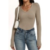 image:imageANRABESS Womens Wool Blend Long Sleeve V Neck Shirts  Comfy Soft Top Slim Fit Knit Daily Travel Going Out Clothes Basic Casual Fall Spring Transition OutfitsLight Khaki