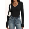 image:imageANRABESS Womens Wool Blend Long Sleeve V Neck Shirts  Comfy Soft Top Slim Fit Knit Daily Travel Going Out Clothes Basic Casual Fall Spring Transition OutfitsBlack