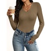 image:imageANRABESS Womens Wool Blend Long Sleeve V Neck Shirts  Comfy Soft Top Slim Fit Knit Daily Travel Going Out Clothes Basic Casual Fall Spring Transition OutfitsLight Brown