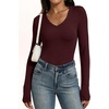 image:imageANRABESS Womens Wool Blend Long Sleeve V Neck Shirts  Comfy Soft Top Slim Fit Knit Daily Travel Going Out Clothes Basic Casual Fall Spring Transition OutfitsWine Red