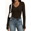 image:imageANRABESS Womens Wool Blend Long Sleeve V Neck Shirts  Comfy Soft Top Slim Fit Knit Daily Travel Going Out Clothes Basic Casual Fall Spring Transition OutfitsCoffee