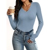 image:imageANRABESS Womens Wool Blend Long Sleeve V Neck Shirts  Comfy Soft Top Slim Fit Knit Daily Travel Going Out Clothes Basic Casual Fall Spring Transition OutfitsBlue