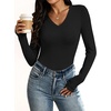 image:imageANRABESS Womens Wool Blend Long Sleeve V Neck Shirts  Comfy Soft Top Slim Fit Knit Daily Travel Going Out Clothes Basic Casual Fall Spring Transition OutfitsBlack