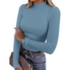 image:imageANRABESS Womens Lettuce Trim Mock Neck Long Sleeve Tops 2026 Casual Dressy Ribbed Knit Slim Fit Tee Shirt Fall Layer OutfitsGrey Blue