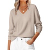 image:imageANRABESS Womens Long Sleeve V Neck Basic Sweaters  Classic Pullover TopsSoft LooseBusiness Casual WorkTravel VacationAll Day WearFall Spring OutfitsWinter Layer ClothingAlmond