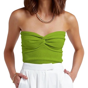 image:imageANRABESS Tube Tops for Women Strapless Twist Knot Corset Rib Knit Slim Fit Medium Stretch Sexy Tank for PartyampGoing OutGreen