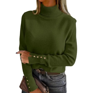 image:imageANRABESS Turtleneck Sweaters for Women Long Sleeve Dressy Casual Soft Knitted Button Pullover Tops 2026 Fall Winter ClothesArmy Green