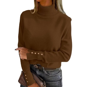 image:imageANRABESS Turtleneck Sweaters for Women Long Sleeve Dressy Casual Soft Knitted Button Pullover Tops 2026 Fall Winter ClothesDeep Caramel