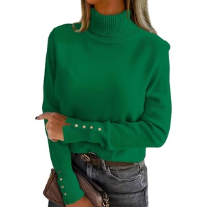 image:imageANRABESS Turtleneck Sweaters for Women Long Sleeve Dressy Casual Soft Knitted Button Pullover Tops 2026 Fall Winter ClothesGreen