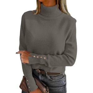 image:imageANRABESS Turtleneck Sweaters for Women Long Sleeve Dressy Casual Soft Knitted Button Pullover Tops 2026 Fall Winter ClothesGrey Khaki