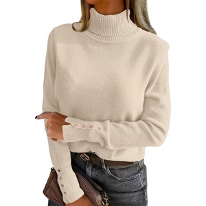 image:imageANRABESS Turtleneck Sweaters for Women Long Sleeve Dressy Casual Soft Knitted Button Pullover Tops 2026 Fall Winter ClothesParchment