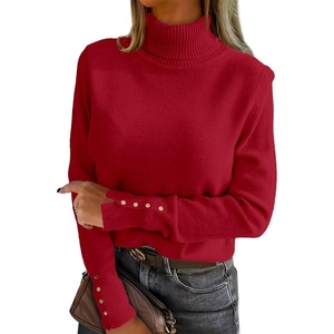image:imageANRABESS Turtleneck Sweaters for Women Long Sleeve Dressy Casual Soft Knitted Button Pullover Tops 2026 Fall Winter ClothesRed