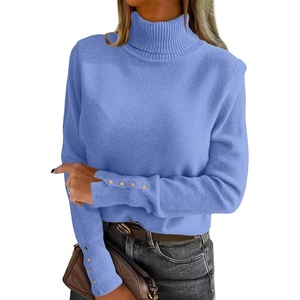 image:imageANRABESS Turtleneck Sweaters for Women Long Sleeve Dressy Casual Soft Knitted Button Pullover Tops 2026 Fall Winter ClothesSky