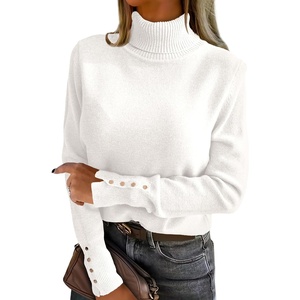 image:imageANRABESS Turtleneck Sweaters for Women Long Sleeve Dressy Casual Soft Knitted Button Pullover Tops 2026 Fall Winter ClothesWhite