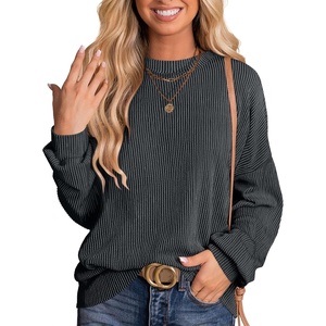 image:imageANRABESS Women Oversized TShirtsLong Sleeve Tunic Top for LeggingsRibbed Knit Side Split Casual Shirts for Daily amp TravelBlack Grey
