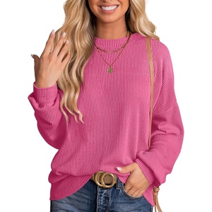 image:imageANRABESS Women Oversized TShirtsLong Sleeve Tunic Top for LeggingsRibbed Knit Side Split Casual Shirts for Daily amp TravelHot Pink