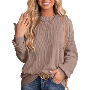 image:imageANRABESS Women Oversized TShirtsLong Sleeve Tunic Top for LeggingsRibbed Knit Side Split Casual Shirts for Daily amp TravelKhaki