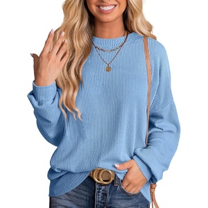 image:imageANRABESS Women Oversized TShirtsLong Sleeve Tunic Top for LeggingsRibbed Knit Side Split Casual Shirts for Daily amp TravelLight Blue