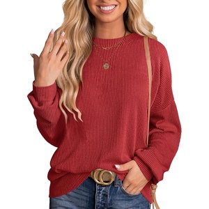 image:imageANRABESS Women Oversized TShirtsLong Sleeve Tunic Top for LeggingsRibbed Knit Side Split Casual Shirts for Daily amp TravelRed