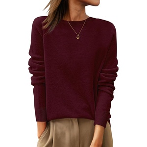 image:imageANRABESS Womens 100 Wool Sweaters Crewneck Long Sleeve Work Business Casual Basic Sweater Tops 2026 Fall OutfitsDark Red