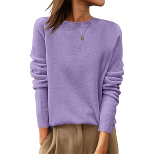 image:imageANRABESS Womens 100 Wool Sweaters Crewneck Long Sleeve Work Business Casual Basic Sweater Tops 2026 Fall OutfitsLight Purple