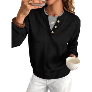 image:imageANRABESS Womens Long Sleeve Lightweight Pullover Sweaters  2 in 1 Fake Layer Crew Neck Soft Skin Friendly Button Sweater Tops Business Casual Office Daily Knit Outfit for Fall WinterBlack