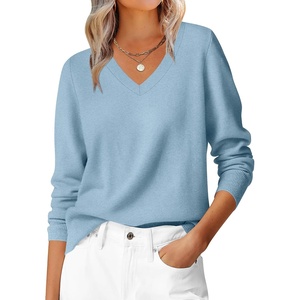 image:imageANRABESS Womens Long Sleeve V Neck Basic Sweaters  Classic Pullover TopsSoft LooseBusiness Casual WorkTravel VacationAll Day WearFall Spring OutfitsWinter Layer ClothingLight Blue