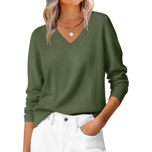 image:imageANRABESS Womens Long Sleeve V Neck Basic Sweaters  Classic Pullover TopsSoft LooseBusiness Casual WorkTravel VacationAll Day WearFall Spring OutfitsWinter Layer ClothingArmy Green