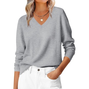 image:imageANRABESS Womens Long Sleeve V Neck Basic Sweaters  Classic Pullover TopsSoft LooseBusiness Casual WorkTravel VacationAll Day WearFall Spring OutfitsWinter Layer ClothingLight Grey