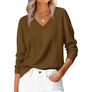 image:imageANRABESS Womens Long Sleeve V Neck Basic Sweaters  Classic Pullover TopsSoft LooseBusiness Casual WorkTravel VacationAll Day WearFall Spring OutfitsWinter Layer ClothingCaramel