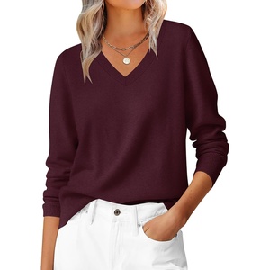 image:imageANRABESS Womens Long Sleeve V Neck Basic Sweaters  Classic Pullover TopsSoft LooseBusiness Casual WorkTravel VacationAll Day WearFall Spring OutfitsWinter Layer ClothingDark Red
