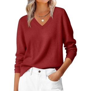 image:imageANRABESS Womens Long Sleeve V Neck Basic Sweaters  Classic Pullover TopsSoft LooseBusiness Casual WorkTravel VacationAll Day WearFall Spring OutfitsWinter Layer ClothingRed