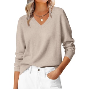 image:imageANRABESS Womens Long Sleeve V Neck Basic Sweaters  Classic Pullover TopsSoft LooseBusiness Casual WorkTravel VacationAll Day WearFall Spring OutfitsWinter Layer ClothingAlmond