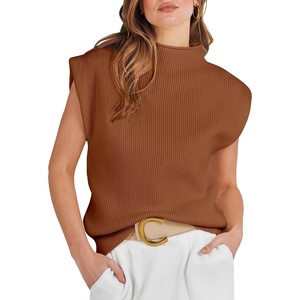 image:imageANRABESS Womens Mock Neck Sleeveless Sweater Vest Casual Cap Sleeve Knit Pullover Tank Tops 2026 Fall ClothesCaramel Orange