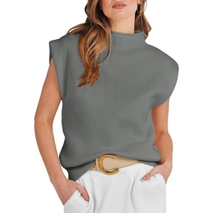 image:imageANRABESS Womens Mock Neck Sleeveless Sweater Vest Casual Cap Sleeve Knit Pullover Tank Tops 2026 Fall ClothesGray Green