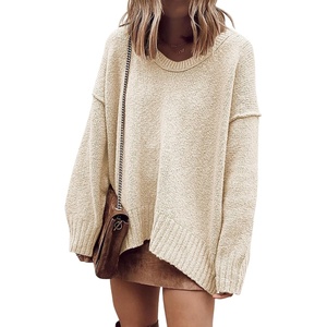 image:imageANRABESS Womens Oversized Casual Loose Slouchy Scoop V Neck Batwing Long Sleeve Knit 2026 Fall Pullover SweatersBeige