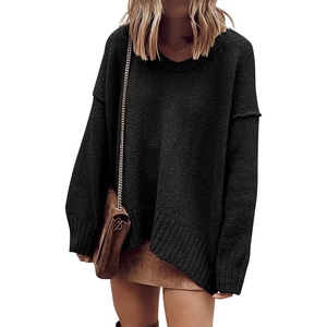 image:imageANRABESS Womens Oversized Casual Loose Slouchy Scoop V Neck Batwing Long Sleeve Knit 2026 Fall Pullover SweatersBlack