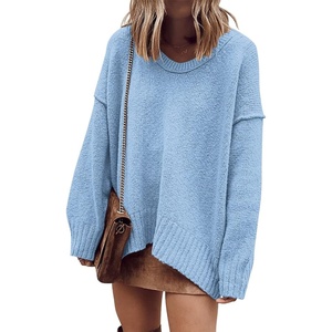 image:imageANRABESS Womens Oversized Casual Loose Slouchy Scoop V Neck Batwing Long Sleeve Knit 2026 Fall Pullover SweatersBlue