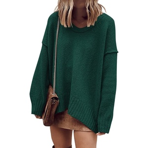 image:imageANRABESS Womens Oversized Casual Loose Slouchy Scoop V Neck Batwing Long Sleeve Knit 2026 Fall Pullover SweatersDark Green