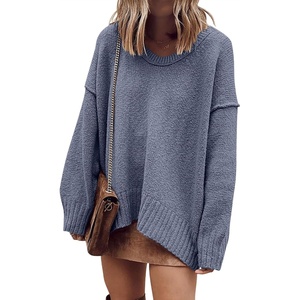 image:imageANRABESS Womens Oversized Casual Loose Slouchy Scoop V Neck Batwing Long Sleeve Knit 2026 Fall Pullover SweatersGray