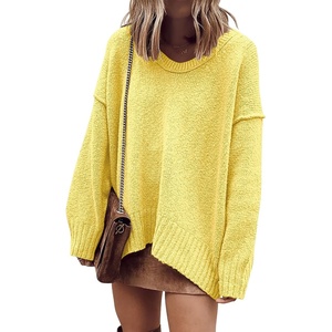 image:imageANRABESS Womens Oversized Casual Loose Slouchy Scoop V Neck Batwing Long Sleeve Knit 2026 Fall Pullover SweatersYellow