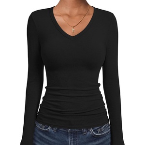 image:imageANRABESS Womens Wool Blend Long Sleeve V Neck Shirts  Comfy Soft Top Slim Fit Knit Daily Travel Going Out Clothes Basic Casual Fall Spring Transition OutfitsBlack