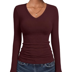 image:imageANRABESS Womens Wool Blend Long Sleeve V Neck Shirts  Comfy Soft Top Slim Fit Knit Daily Travel Going Out Clothes Basic Casual Fall Spring Transition OutfitsWine Red