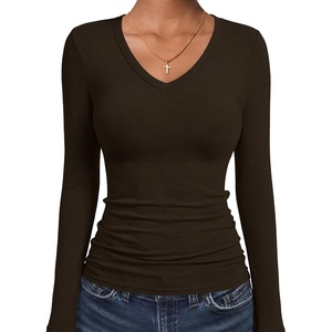image:imageANRABESS Womens Wool Blend Long Sleeve V Neck Shirts  Comfy Soft Top Slim Fit Knit Daily Travel Going Out Clothes Basic Casual Fall Spring Transition OutfitsCoffee