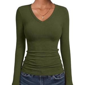 image:imageANRABESS Womens Wool Blend Long Sleeve V Neck Shirts  Comfy Soft Top Slim Fit Knit Daily Travel Going Out Clothes Basic Casual Fall Spring Transition OutfitsArmy Green