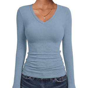 image:imageANRABESS Womens Wool Blend Long Sleeve V Neck Shirts  Comfy Soft Top Slim Fit Knit Daily Travel Going Out Clothes Basic Casual Fall Spring Transition OutfitsBlue
